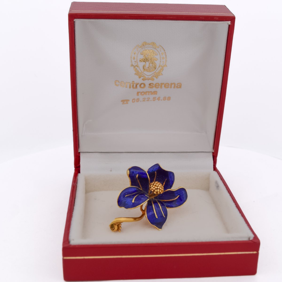 Broche Fleur en Or 18 Carats et Émail Bleu – Broche Vintage     SP116-30 (0989)-photo-3