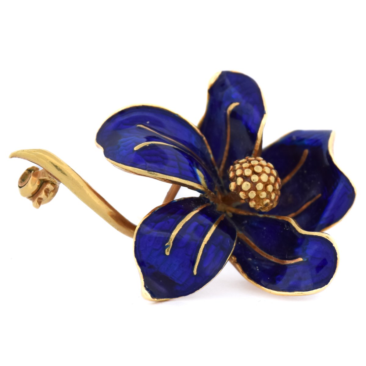 Broche Fleur en Or 18 Carats et Émail Bleu – Broche Vintage     SP116-30 (0989)-photo-1