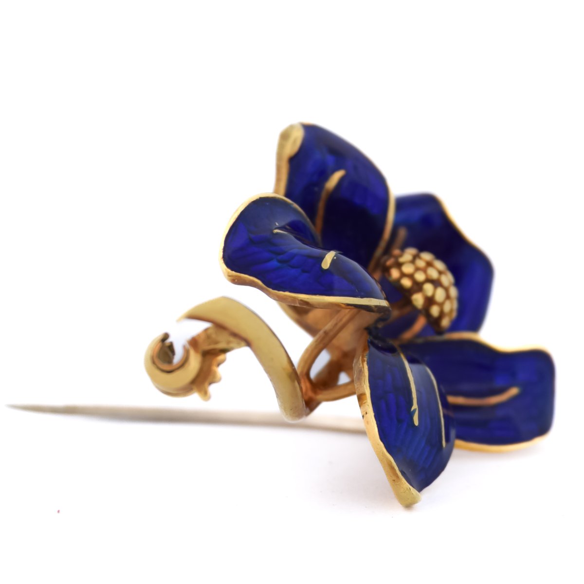 Broche Fleur en Or 18 Carats et Émail Bleu – Broche Vintage     SP116-30 (0989)-photo-2