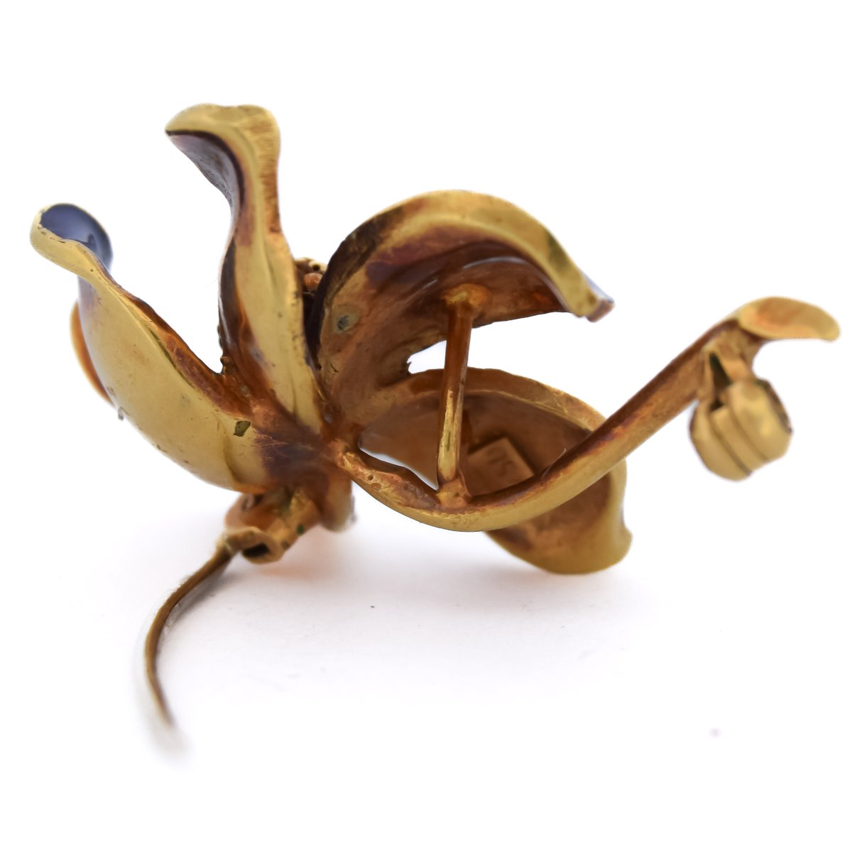 Broche Fleur en Or 18 Carats et Émail Bleu – Broche Vintage     SP116-30 (0989)-photo-3
