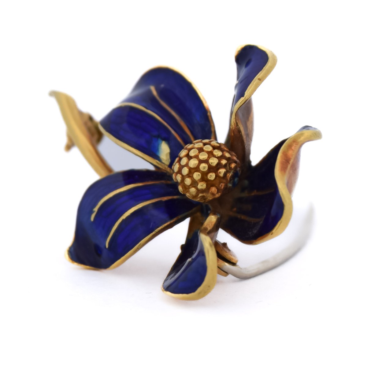 Broche Fleur en Or 18 Carats et Émail Bleu – Broche Vintage     SP116-30 (0989)-photo-6