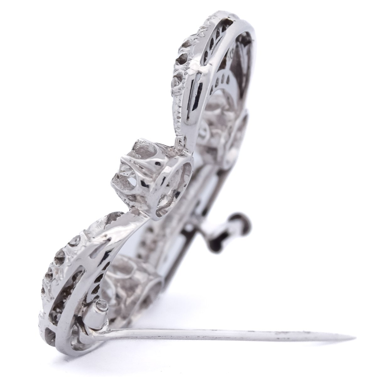 Broche en Or Blanc 18 Carats et Diamants 1,5 Carat – Broche Vintage     SP11 116-31 (05719)-photo-2
