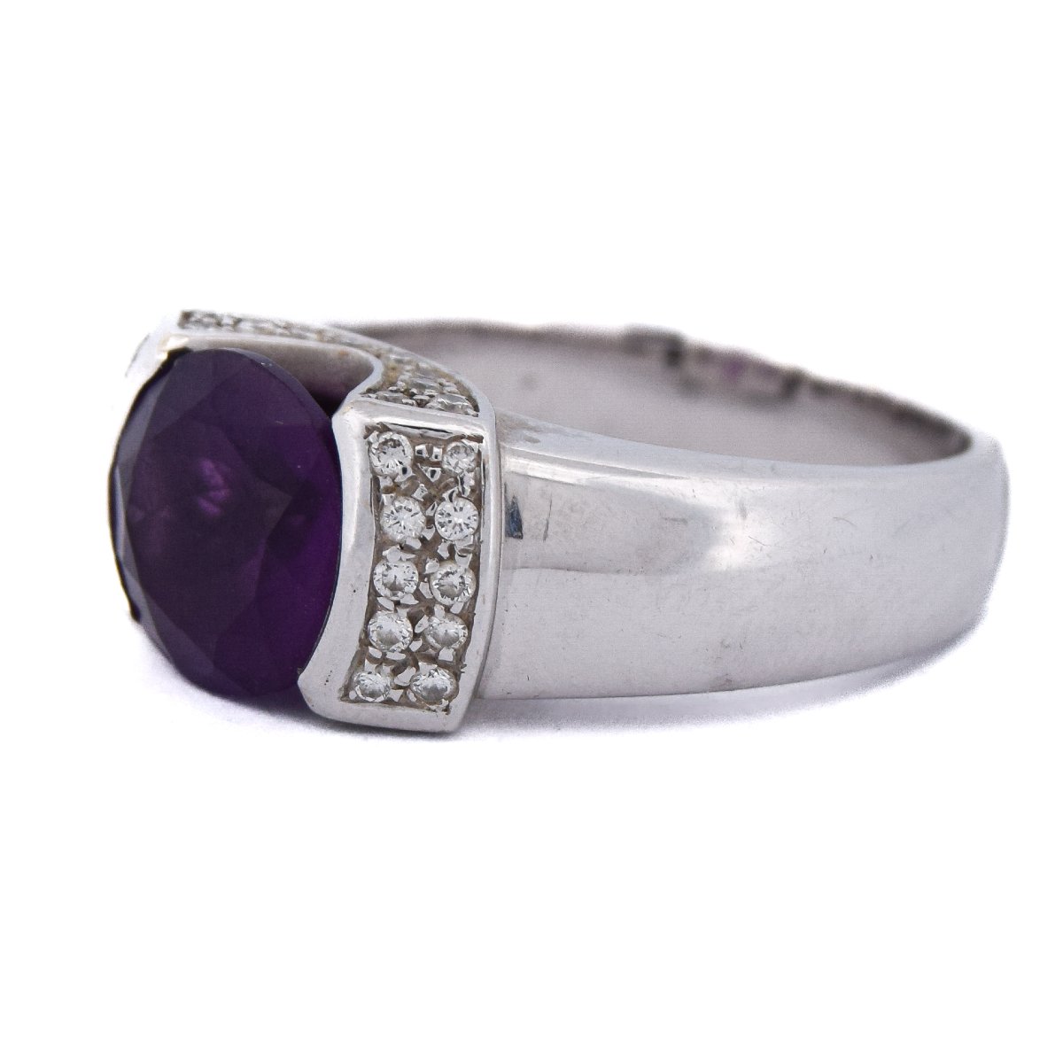 Vintage 18k Gold Amethyst And Diamond Ring-photo-2