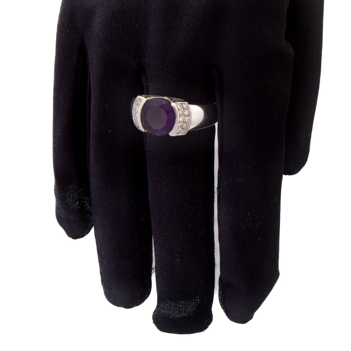 Vintage 18k Gold Amethyst And Diamond Ring-photo-2