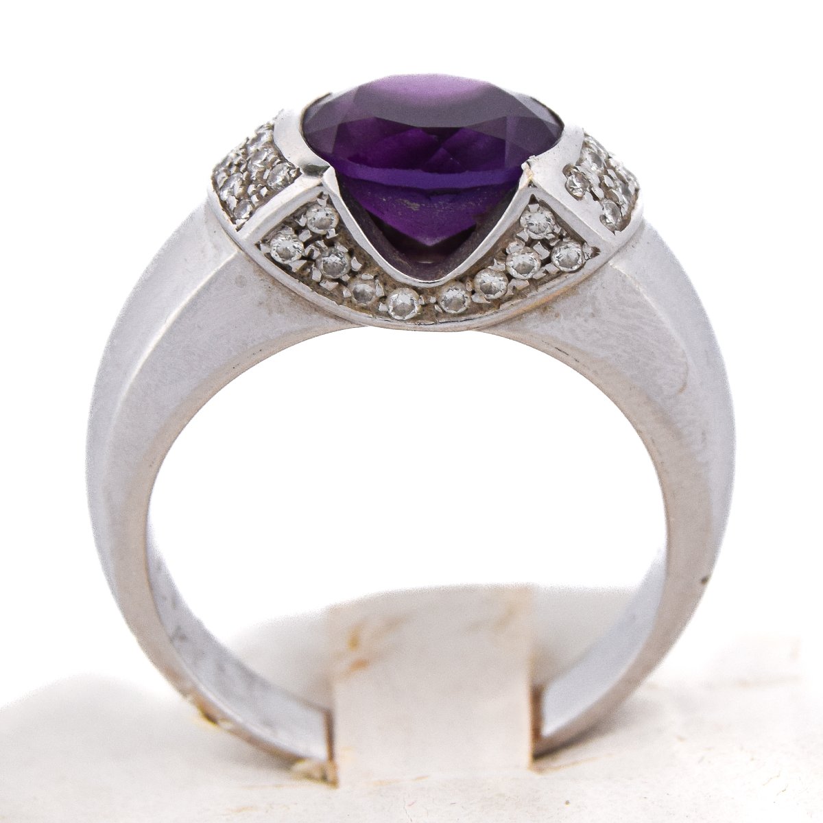 Vintage 18k Gold Amethyst And Diamond Ring-photo-4