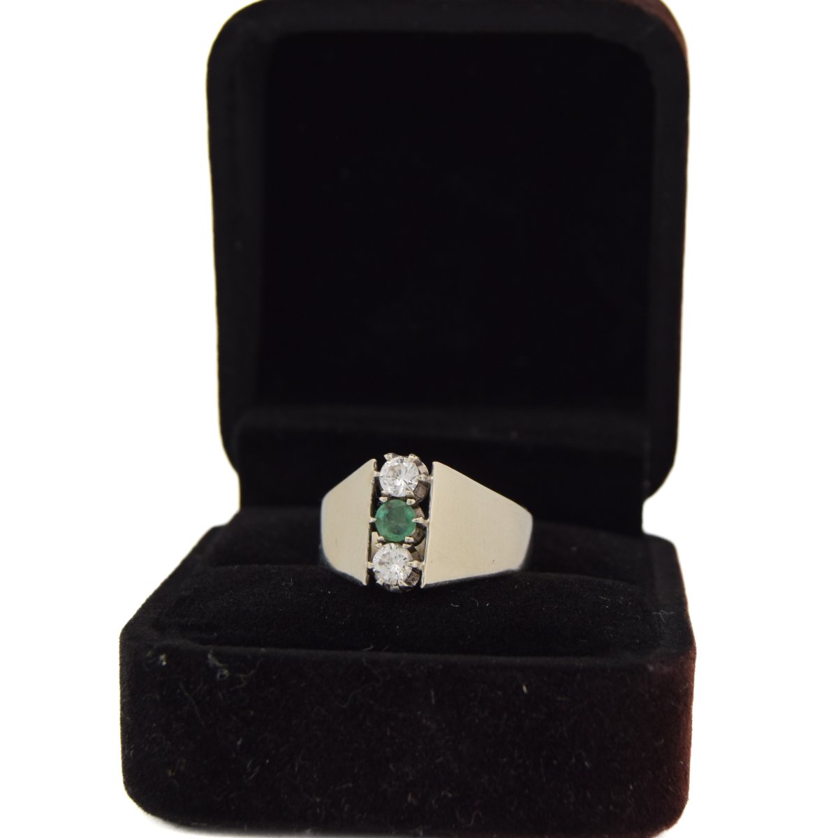 Bague Vintage en Or 18 Carats, Émeraude et Diamants-photo-3