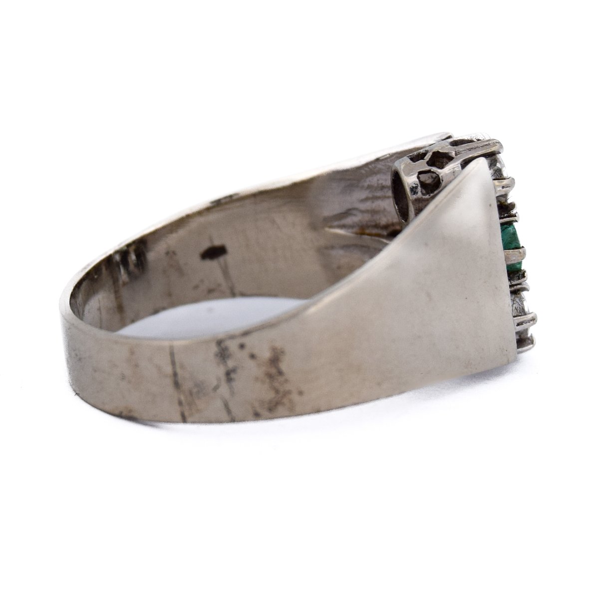 Bague Vintage en Or 18 Carats, Émeraude et Diamants-photo-4