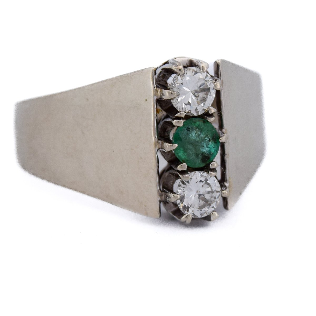 Bague Vintage en Or 18 Carats, Émeraude et Diamants-photo-6