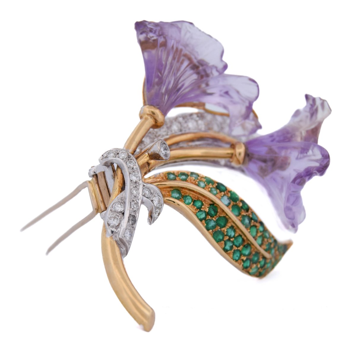 18k Gold Diamond And Emerald Brooch     Sp32 116-52 (00929)-photo-2