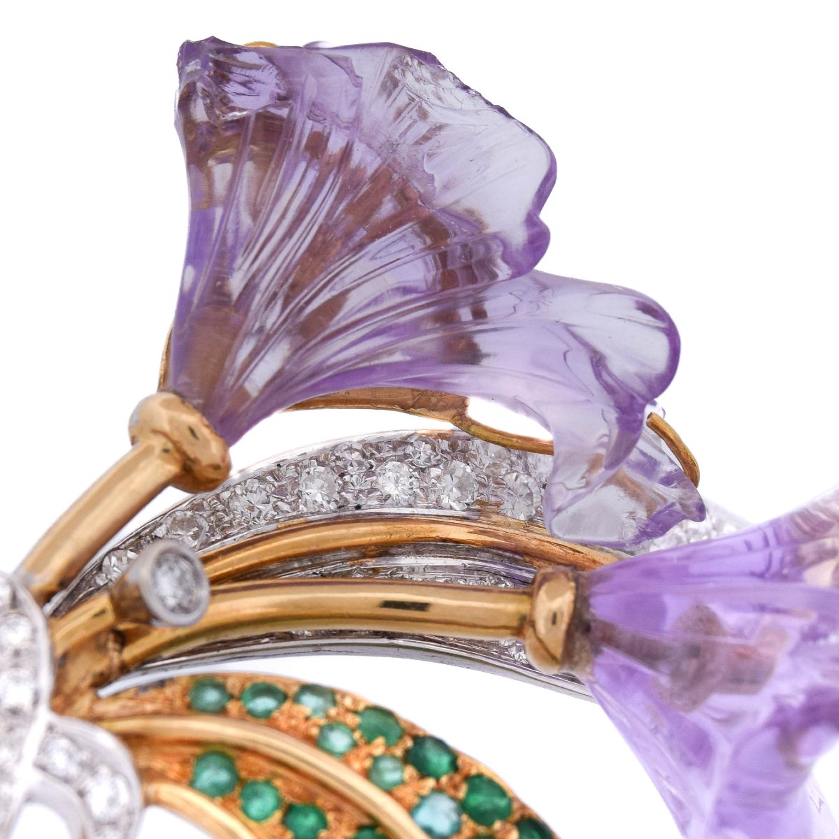 18k Gold Diamond And Emerald Brooch     Sp32 116-52 (00929)-photo-4