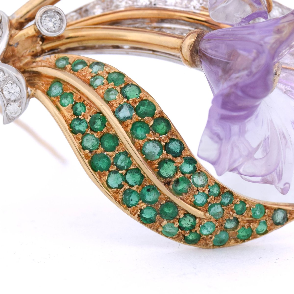 18k Gold Diamond And Emerald Brooch     Sp32 116-52 (00929)-photo-1