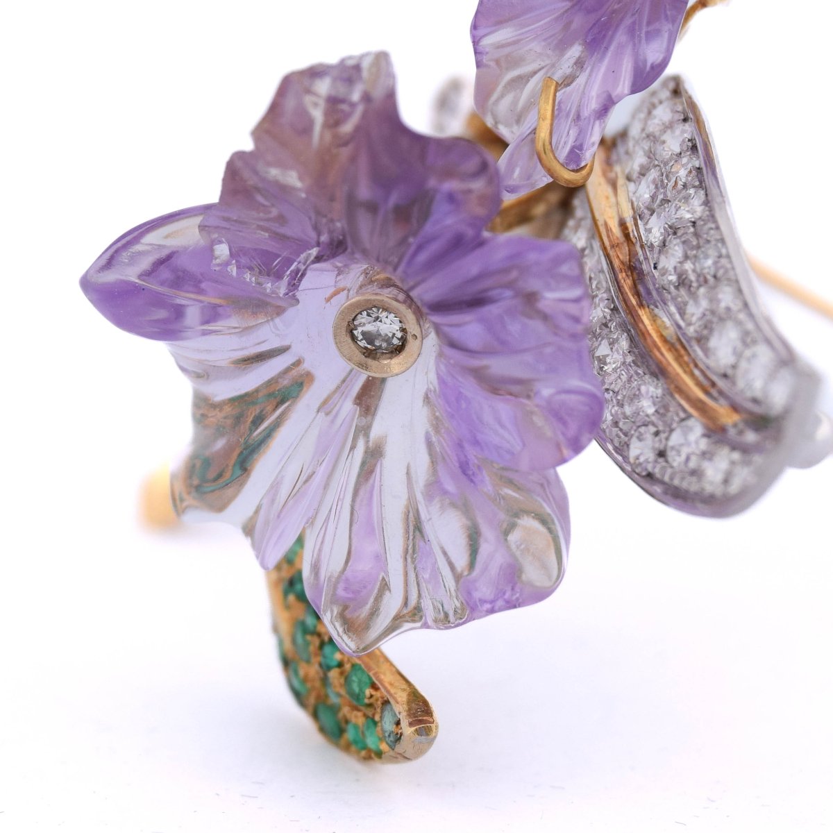 18k Gold Diamond And Emerald Brooch     Sp32 116-52 (00929)-photo-4