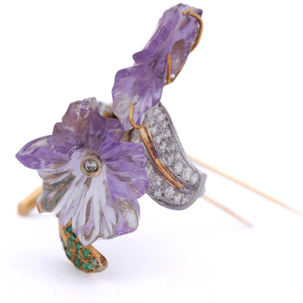 18k Gold Diamond And Emerald Brooch     Sp32 116-52 (00929)-photo-5