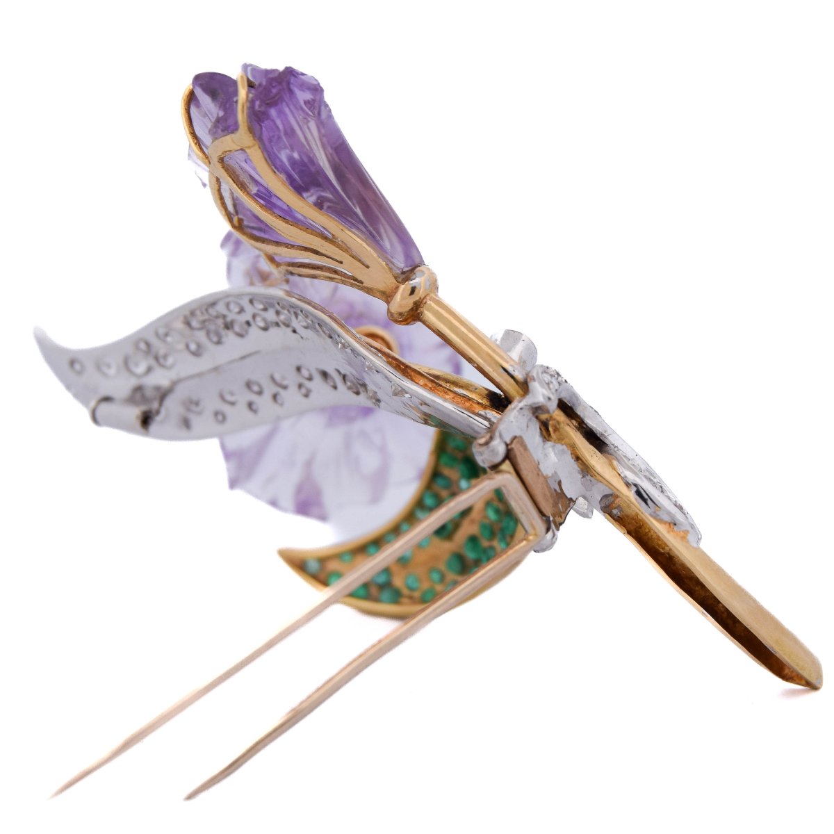 18k Gold Diamond And Emerald Brooch     Sp32 116-52 (00929)-photo-7