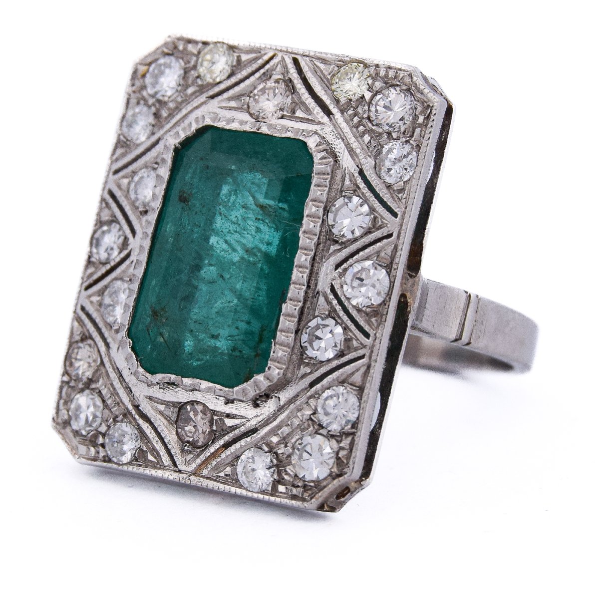 Platinum 950 Emerald And Diamond Ring    An285 (00029)-photo-2