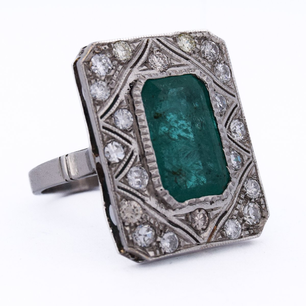 Platinum 950 Emerald And Diamond Ring    An285 (00029)-photo-4