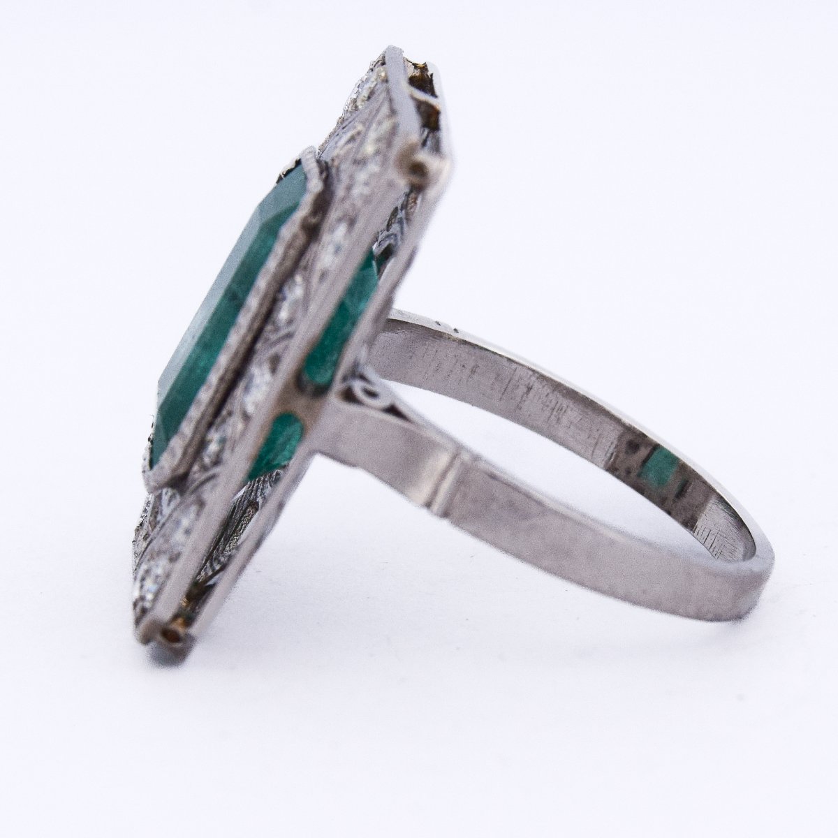 Platinum 950 Emerald And Diamond Ring    An285 (00029)-photo-5