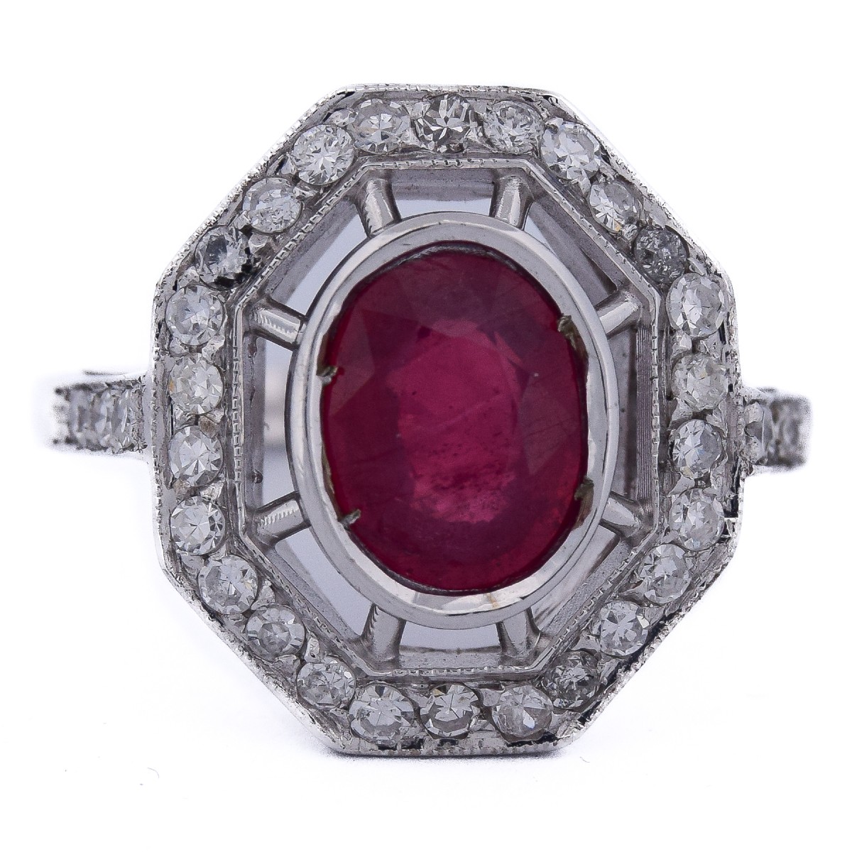 Bague Art Déco rubis diamants  AN107 (0589)