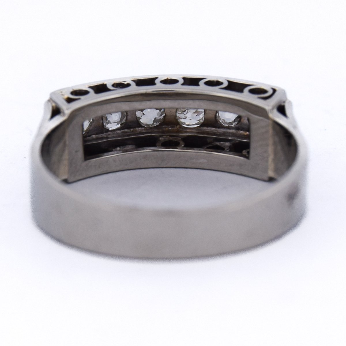 Art Deco 18k White Gold Diamond Ring – Old Mine Cut-photo-7