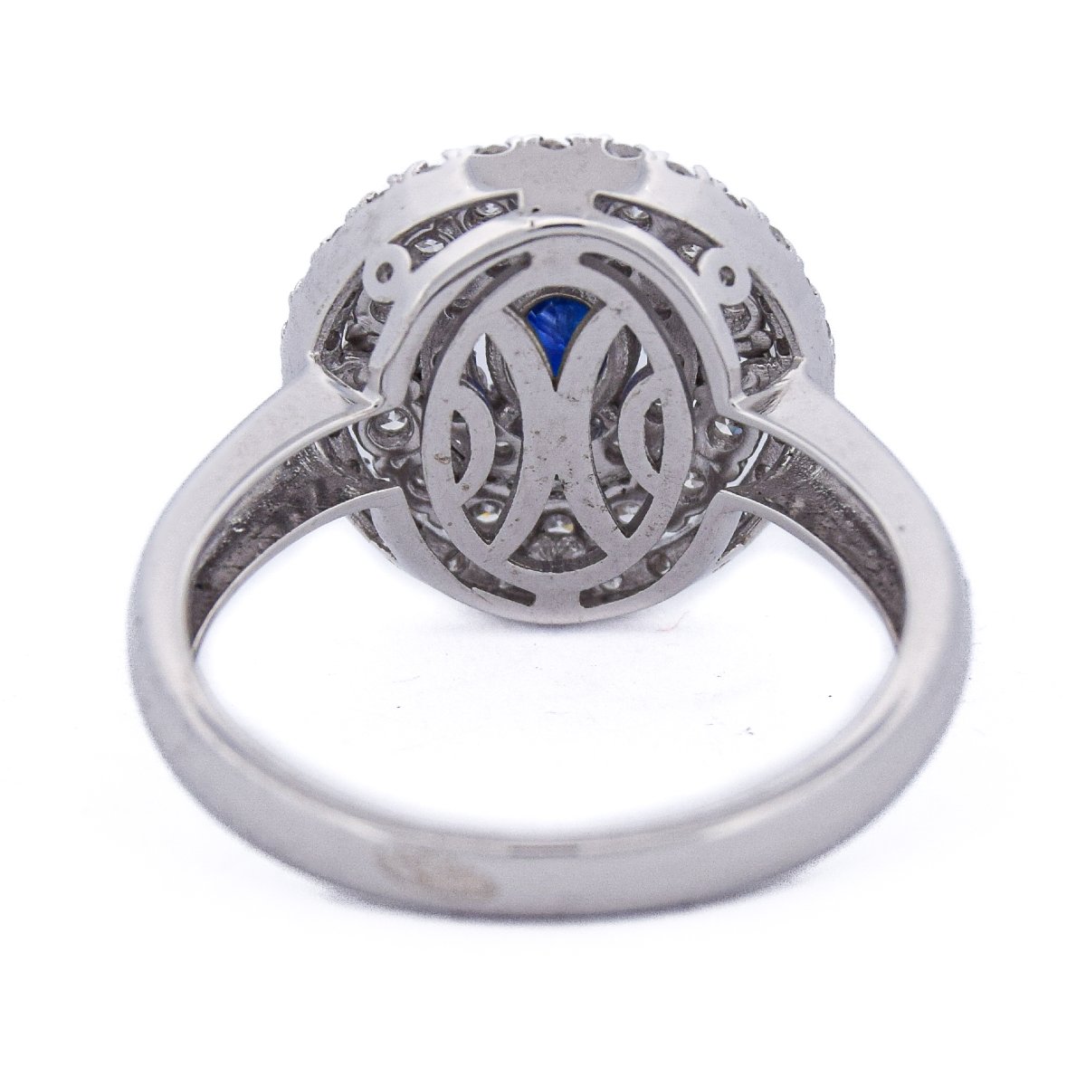 Contemporary 18k White Gold Sapphire Diamond Double Halo Ring   An551 (0089)-photo-5