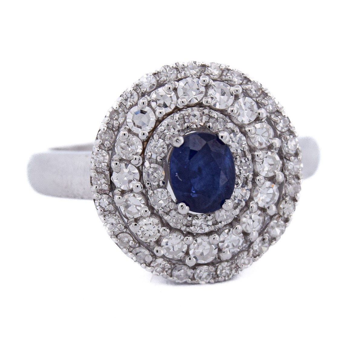 Contemporary 18k White Gold Sapphire Diamond Double Halo Ring   An551 (0089)