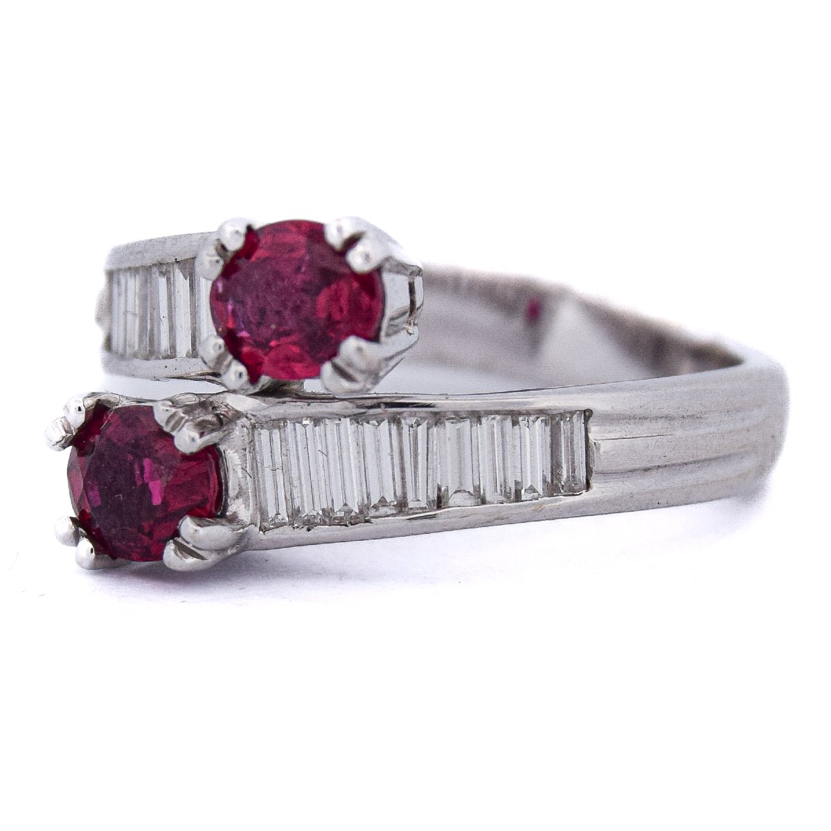 Bague Vintage Or Blanc 18k Rubis et Diamants Baguette   AN590 112-403 (00119)-photo-3