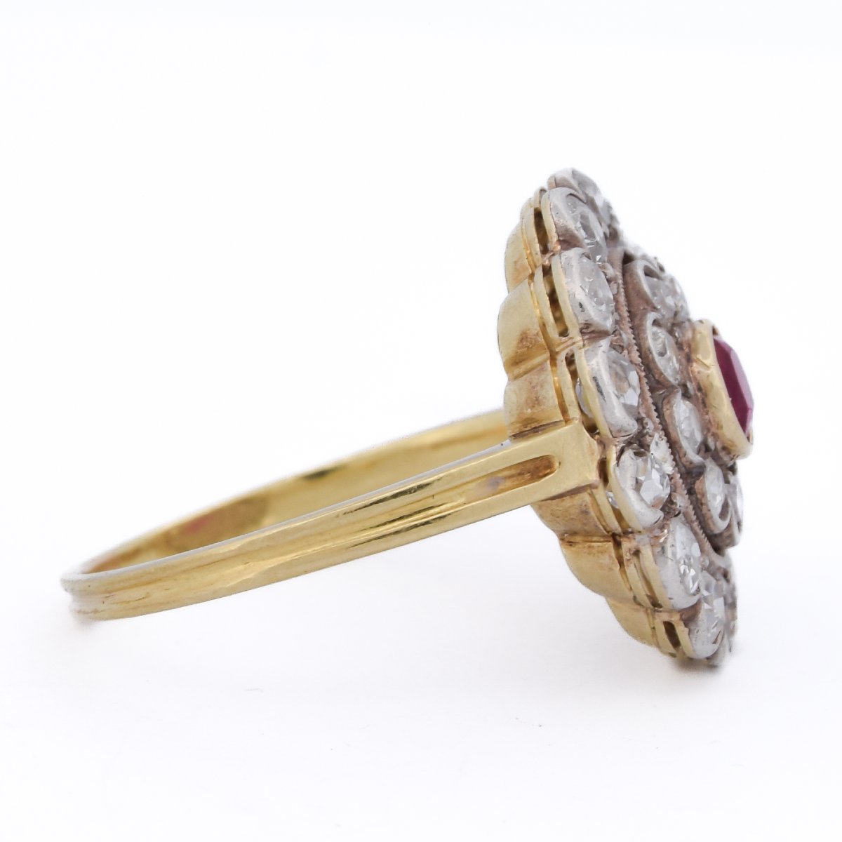 Victorian 18k Gold Silver Ruby Diamond Cluster Ring Circa 1890      (an626)-photo-3