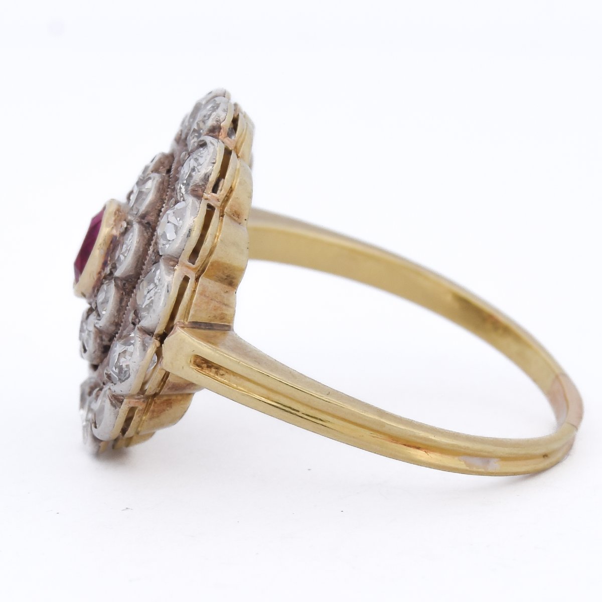 Victorian 18k Gold Silver Ruby Diamond Cluster Ring Circa 1890      (an626)-photo-1