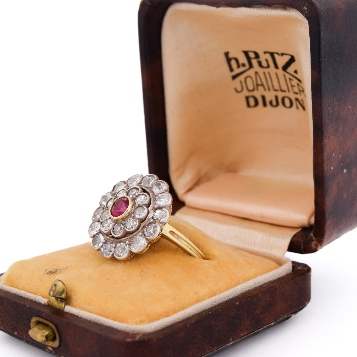 Victorian 18k Gold Silver Ruby Diamond Cluster Ring Circa 1890      (an626)-photo-3