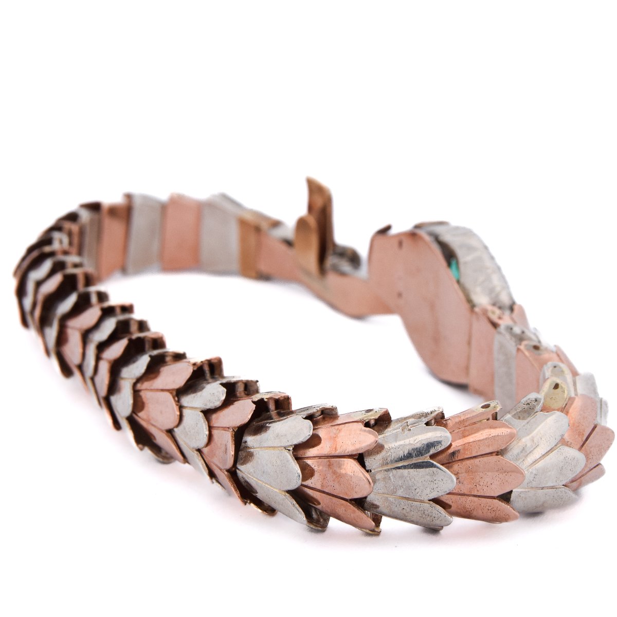 Vintage 9k Gold Silver Diamond Emerald Snake Bracelet      Br32-photo-4