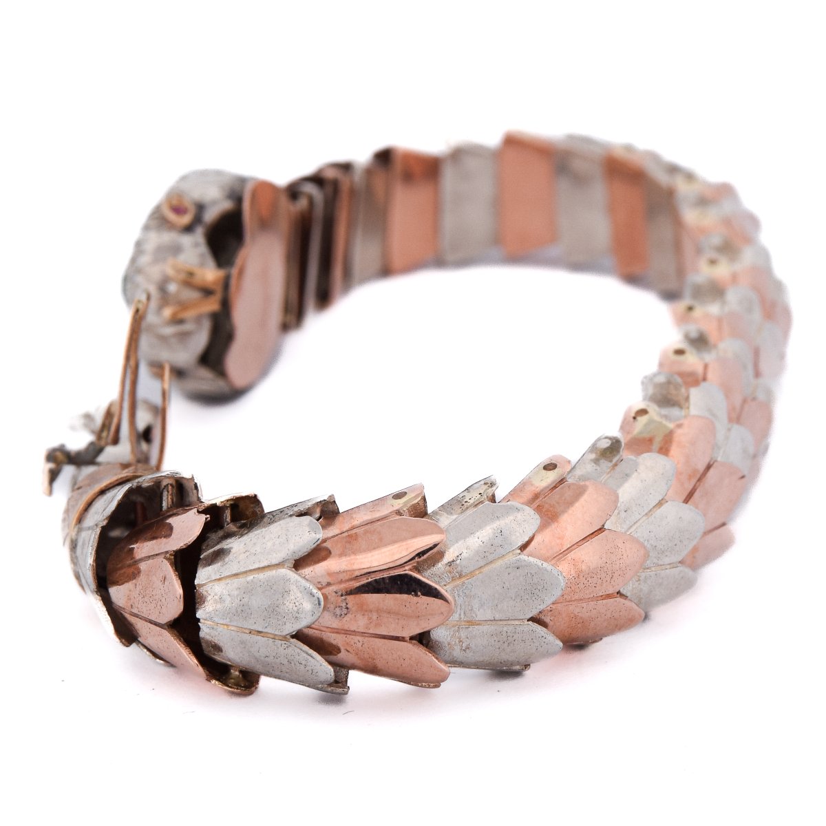 Vintage 9k Gold Silver Diamond Emerald Snake Bracelet      Br32-photo-2