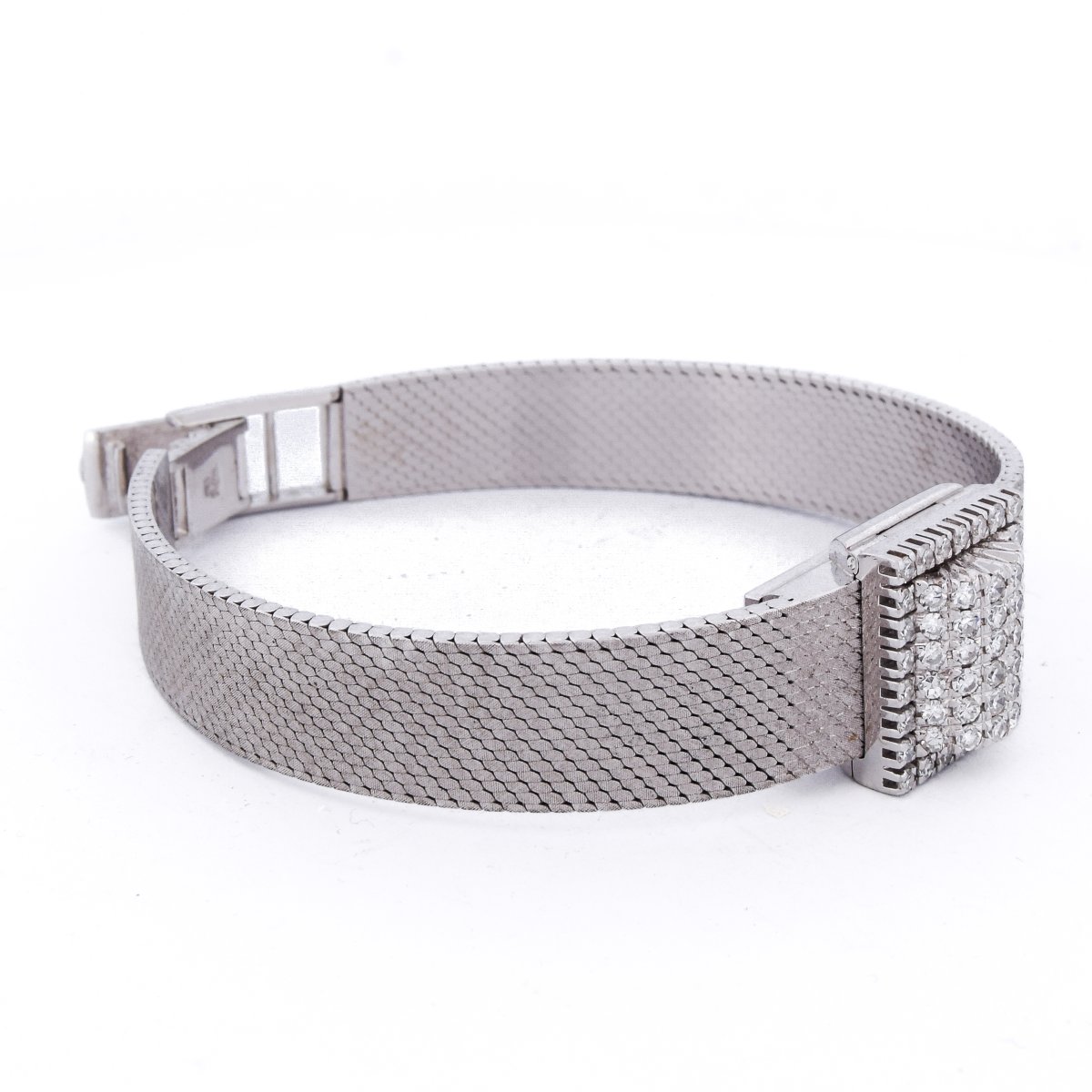 Vintage 18k White Gold Diamond Bracelet Watch-photo-4
