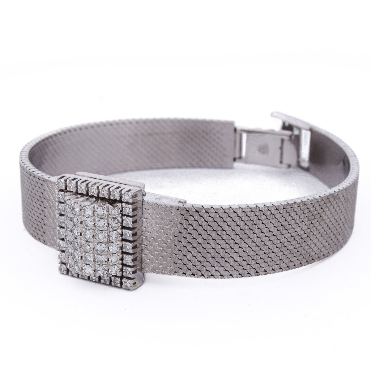 Vintage 18k White Gold Diamond Bracelet Watch-photo-7