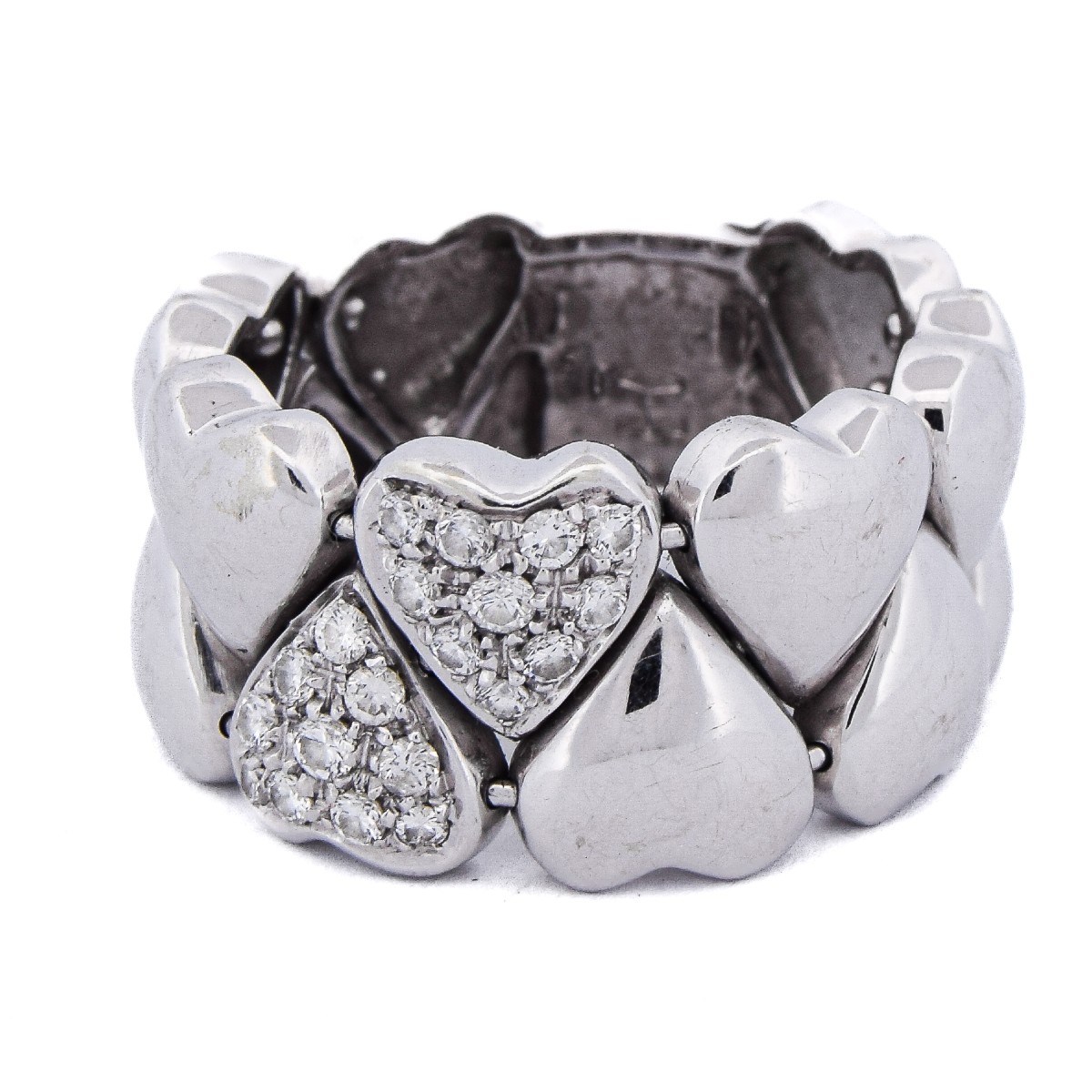 Bague vintage en or blanc 18 carats à motifs cœurs et diamants   AN432 (00519)