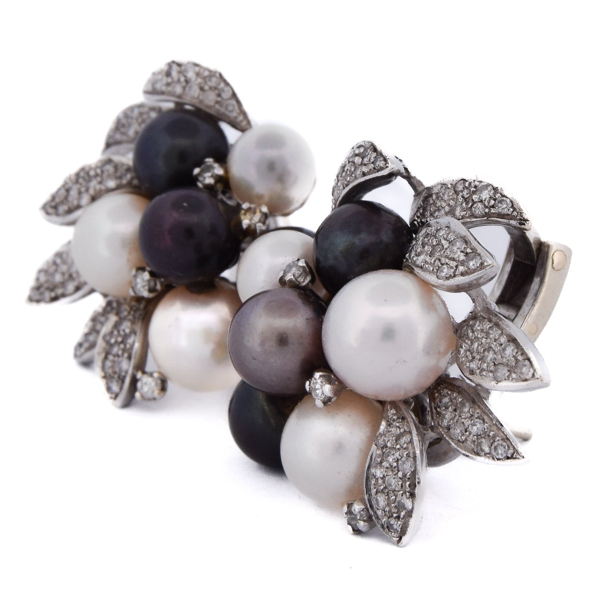 Boucles d’oreilles vintage en or blanc 18 carats, diamants et perles     OR26 – (00229)-photo-2