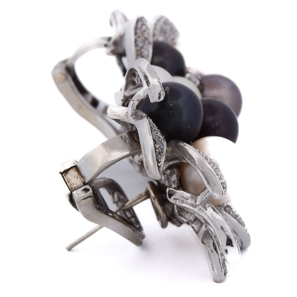 Boucles d’oreilles vintage en or blanc 18 carats, diamants et perles     OR26 – (00229)-photo-1