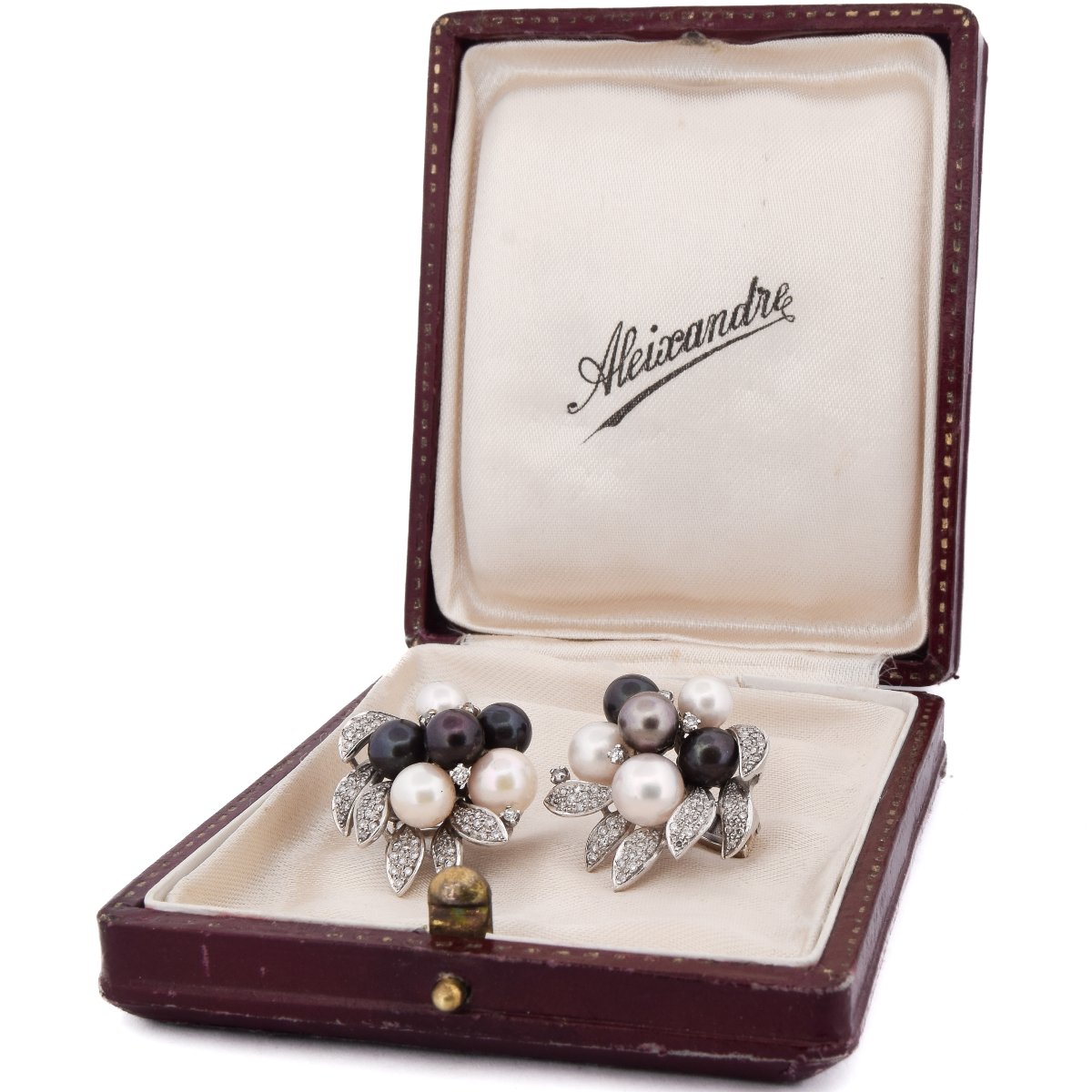 Boucles d’oreilles vintage en or blanc 18 carats, diamants et perles     OR26 – (00229)-photo-5