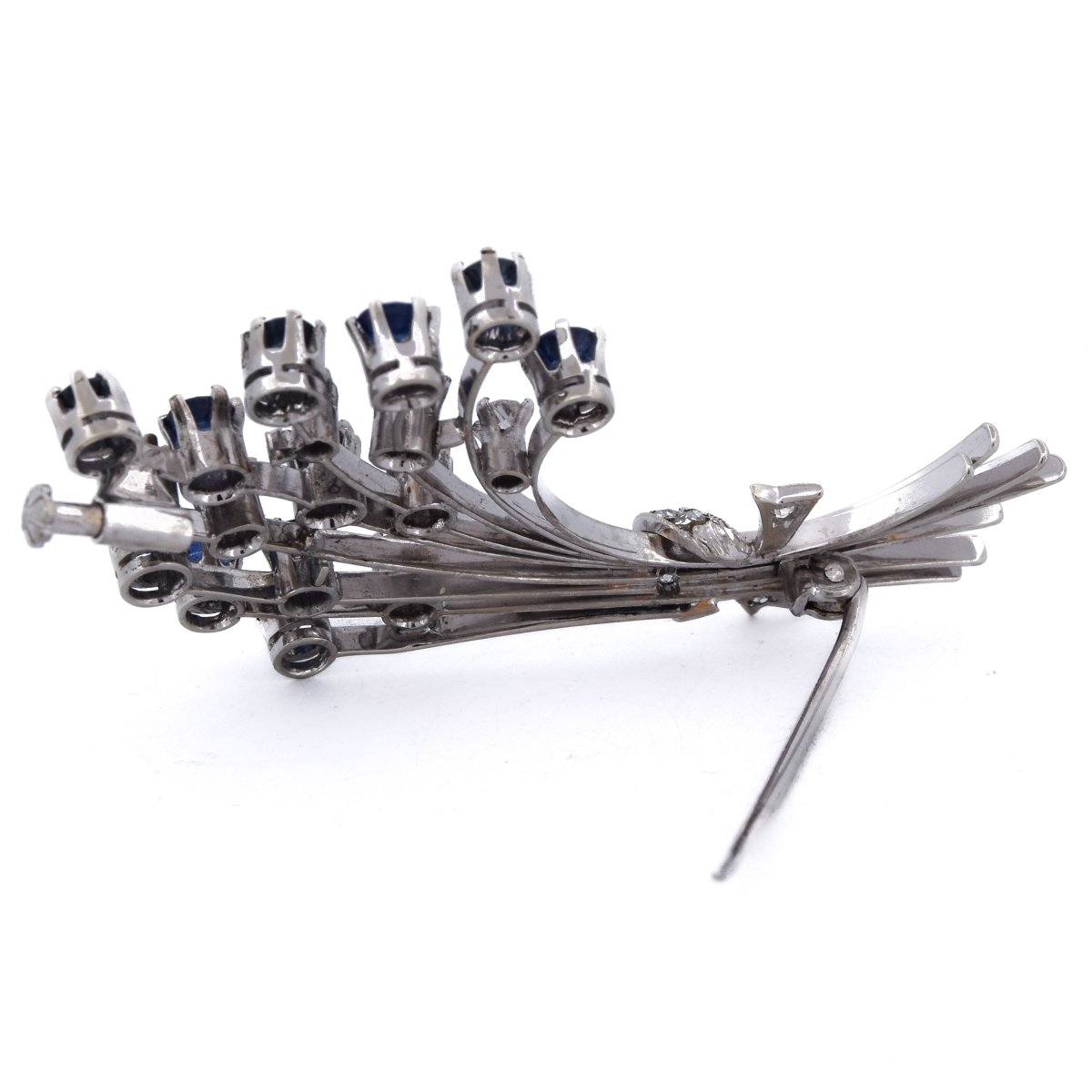 Vintage 18k White Gold Sapphire And Diamond Brooch    Sp23 116-43 (0199)-photo-2