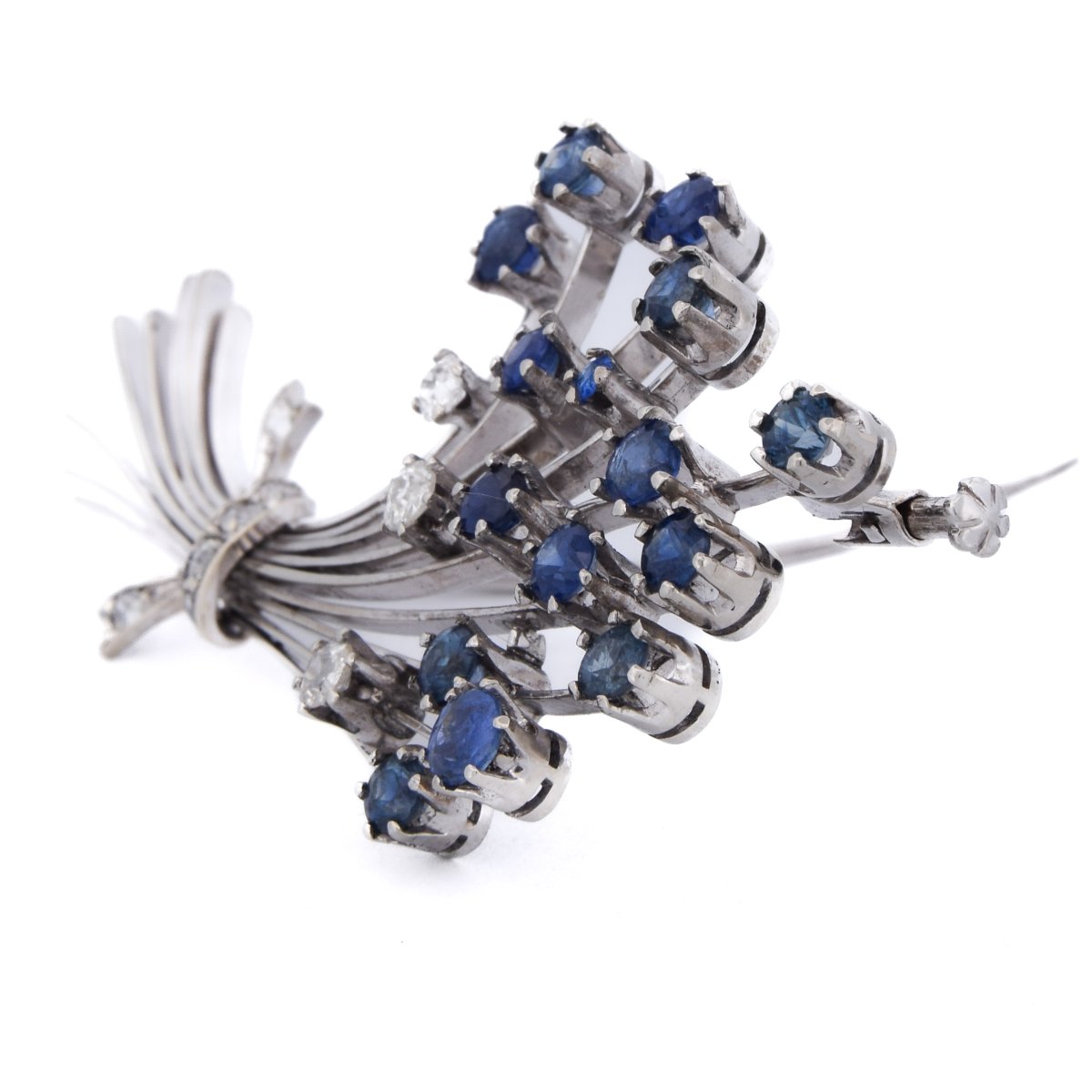 Vintage 18k White Gold Sapphire And Diamond Brooch    Sp23 116-43 (0199)-photo-3