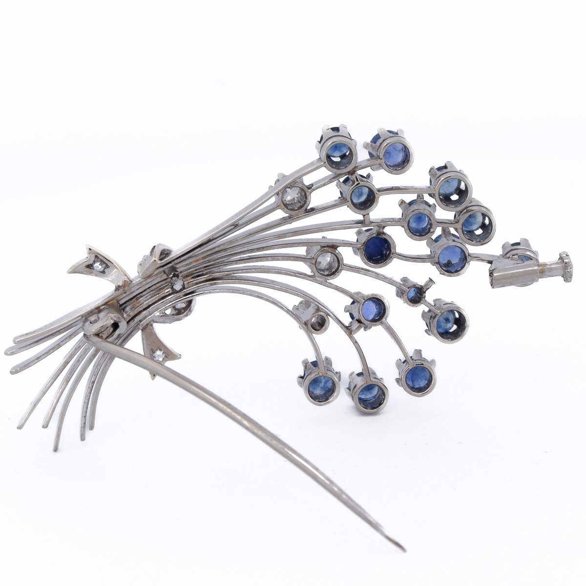 Vintage 18k White Gold Sapphire And Diamond Brooch    Sp23 116-43 (0199)-photo-4