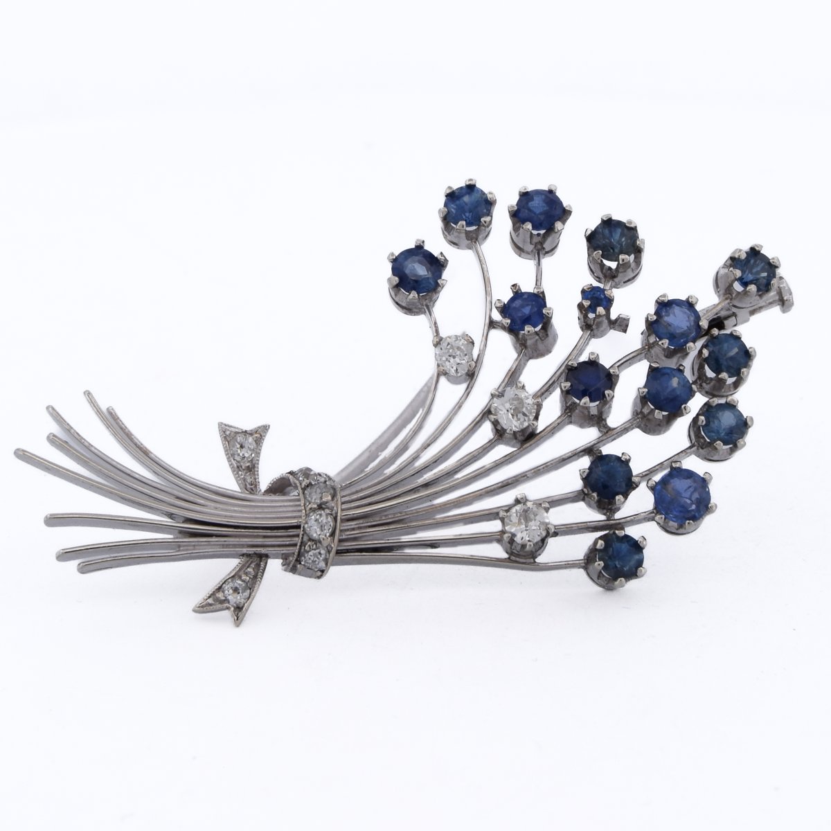 Vintage 18k White Gold Sapphire And Diamond Brooch    Sp23 116-43 (0199)-photo-2