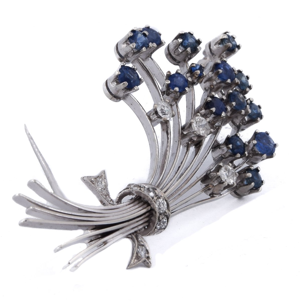 Vintage 18k White Gold Sapphire And Diamond Brooch    Sp23 116-43 (0199)-photo-3