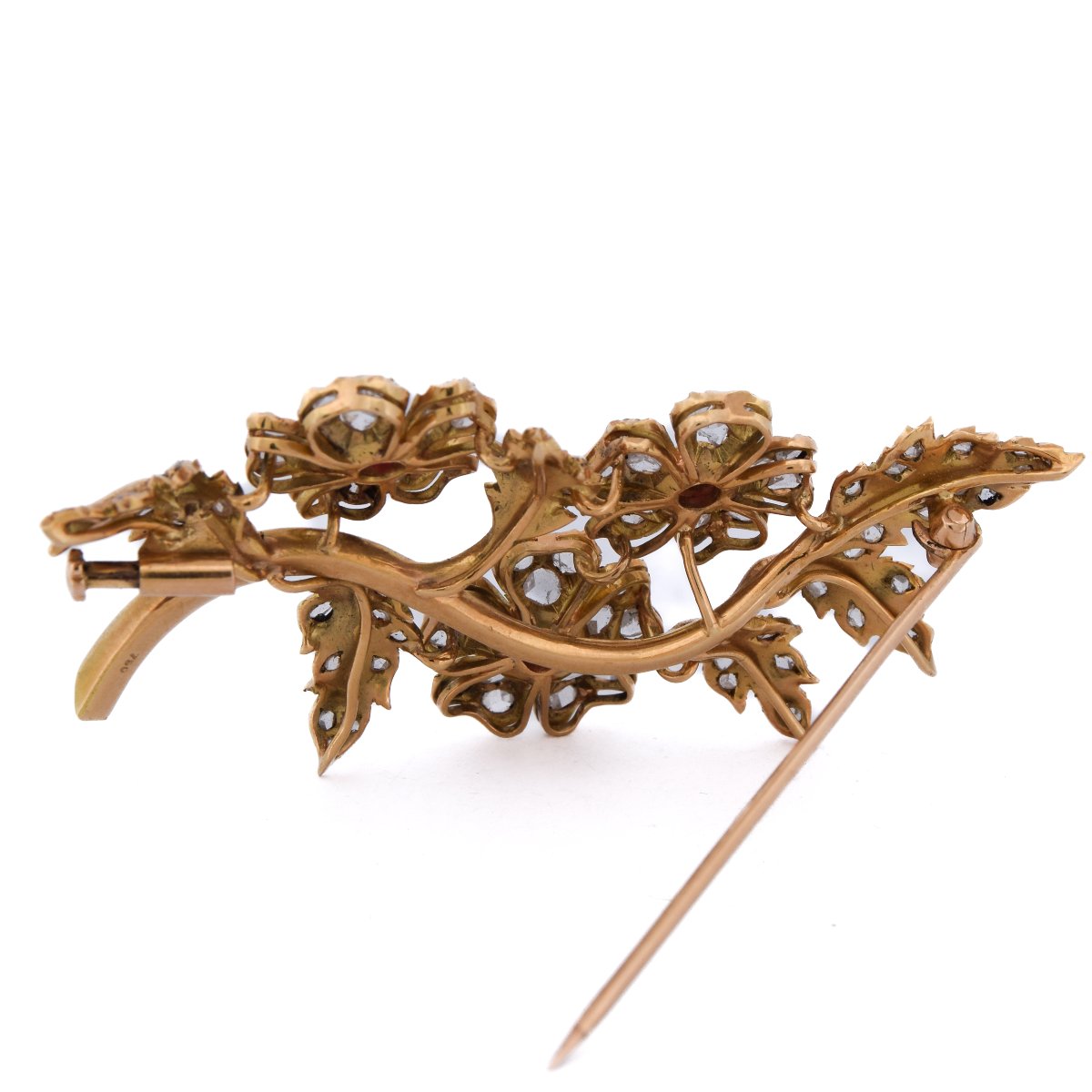 Victorian 18k Yellow Gold Ruby And Diamond Floral Brooch   Sp18 116-38 (00229)-photo-3