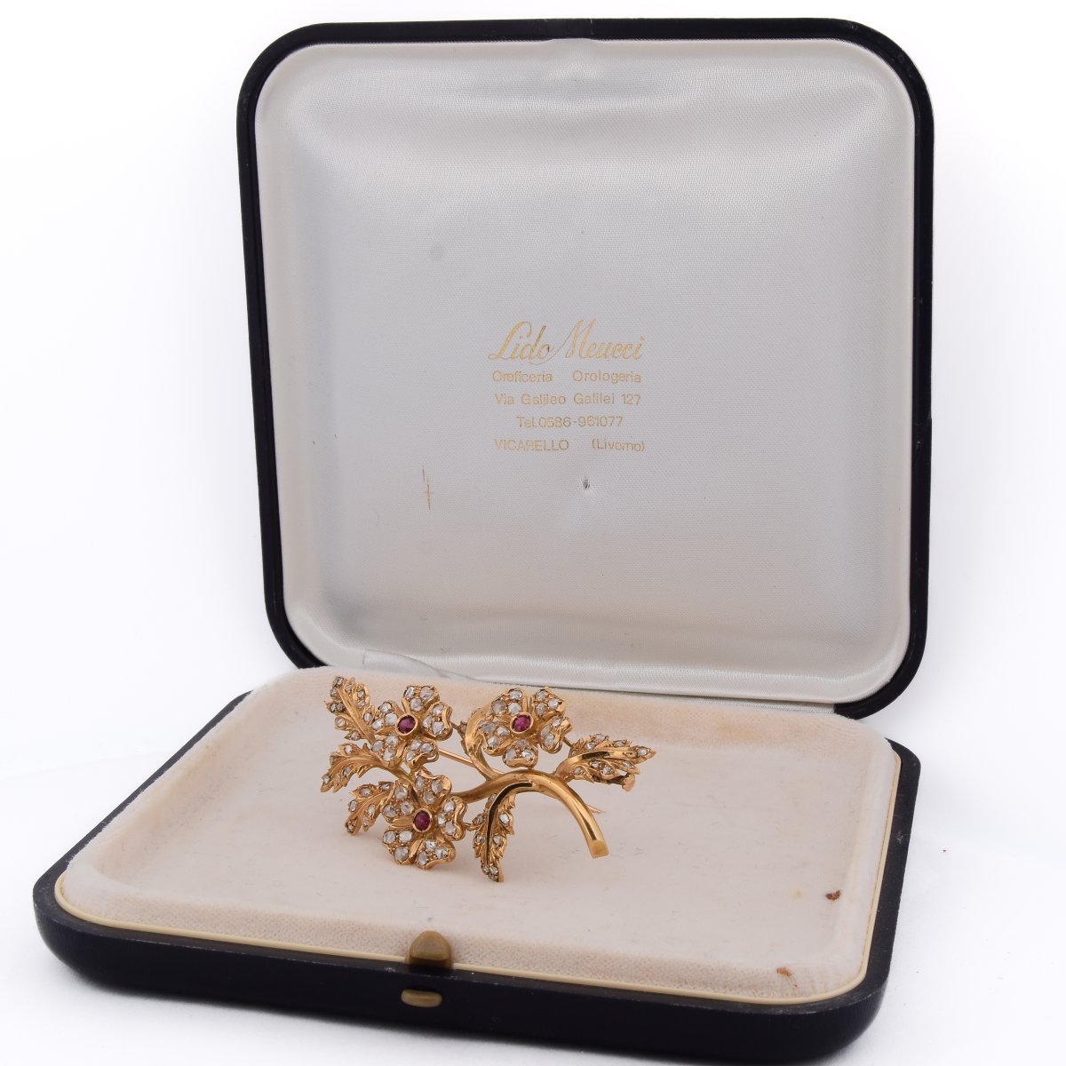 Victorian 18k Yellow Gold Ruby And Diamond Floral Brooch   Sp18 116-38 (00229)-photo-1
