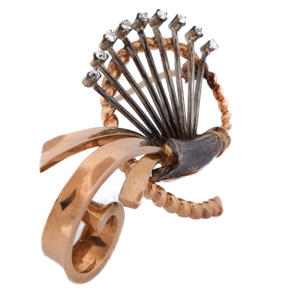 Vintage 18k Yellow Gold Diamond Floral Brooch     Sp23 116-33 (01629)-photo-1