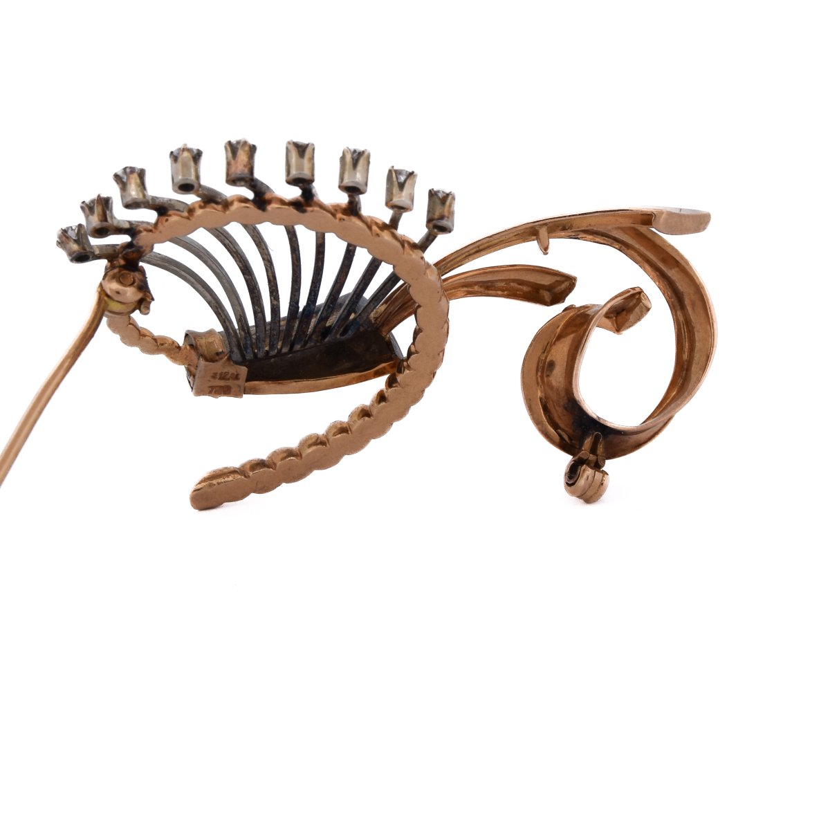 Vintage 18k Yellow Gold Diamond Floral Brooch     Sp23 116-33 (01629)-photo-2