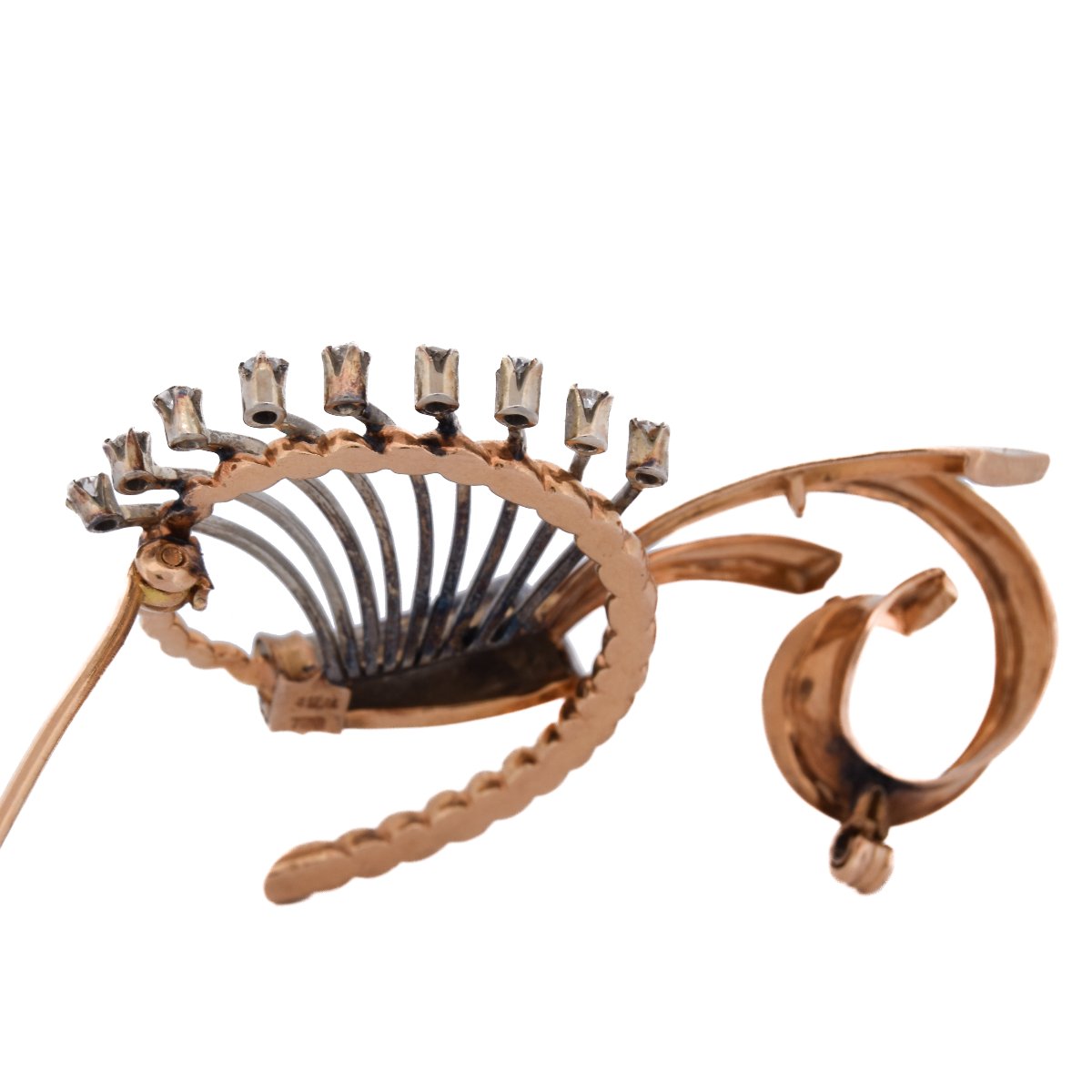 Vintage 18k Yellow Gold Diamond Floral Brooch     Sp23 116-33 (01629)-photo-3