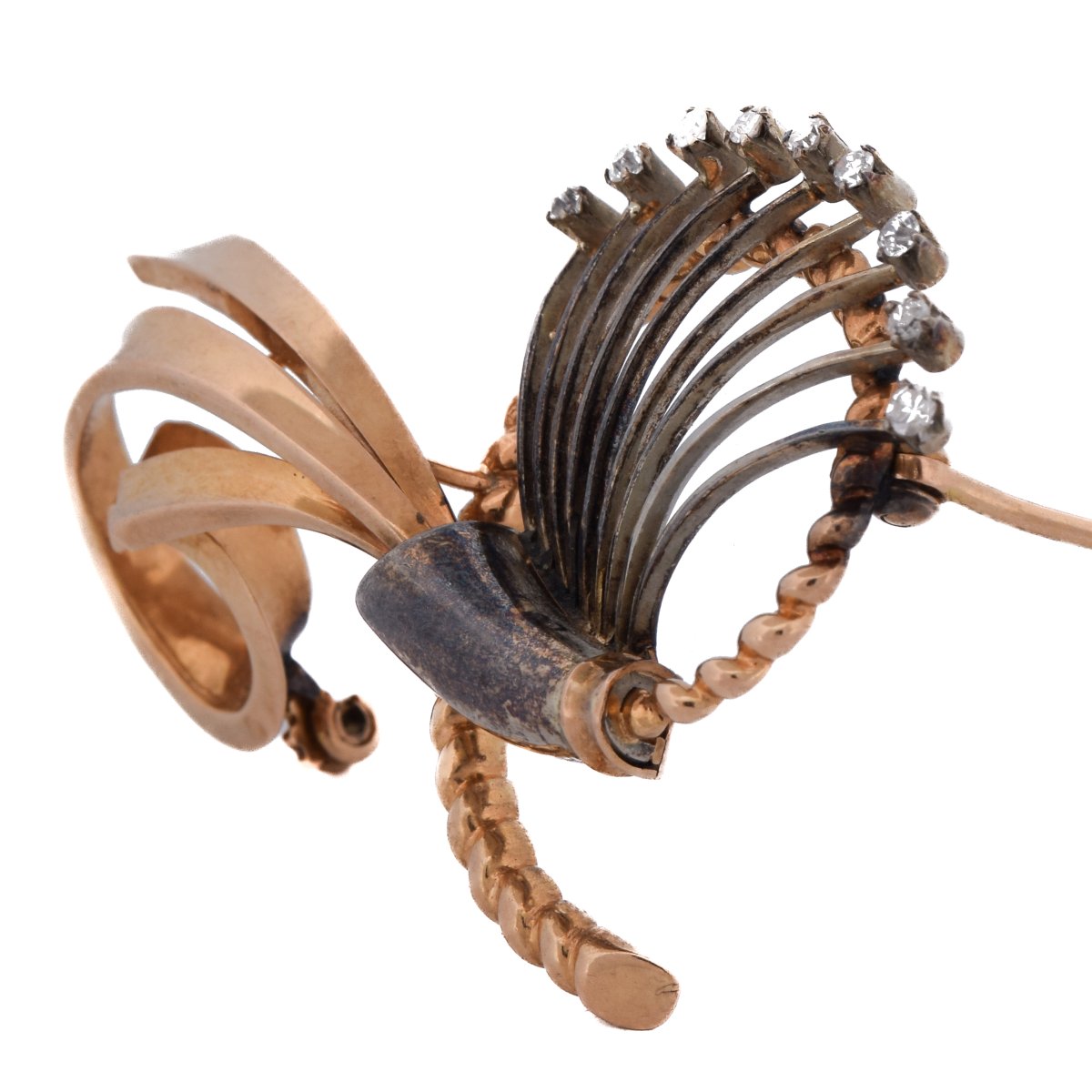 Vintage 18k Yellow Gold Diamond Floral Brooch     Sp23 116-33 (01629)-photo-4