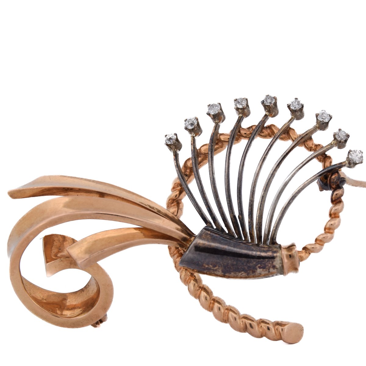 Vintage 18k Yellow Gold Diamond Floral Brooch     Sp23 116-33 (01629)-photo-5