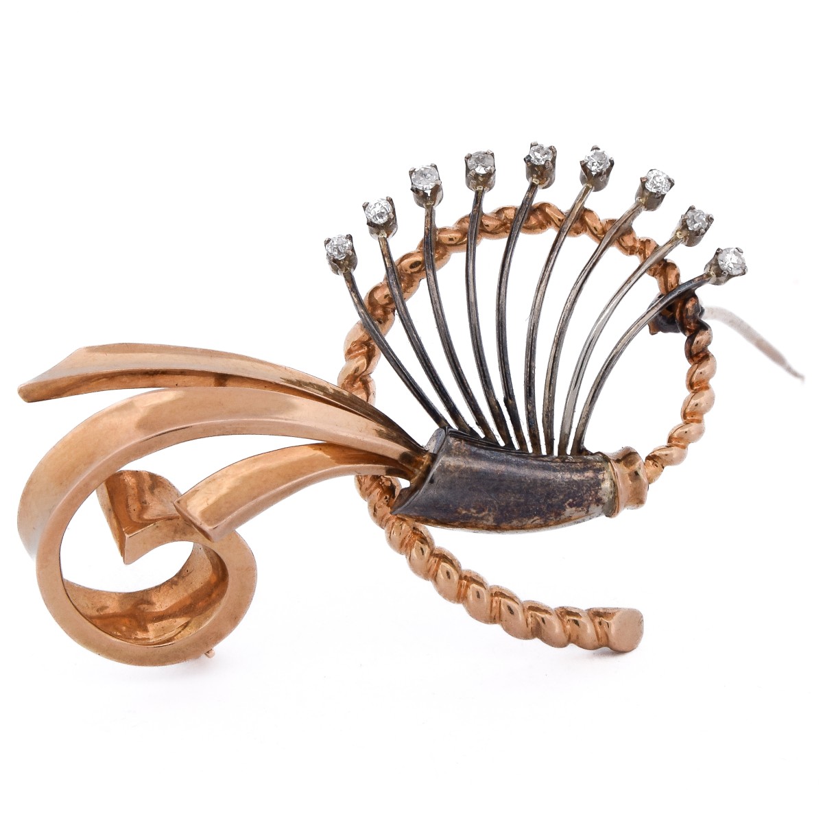 Vintage 18k Yellow Gold Diamond Floral Brooch     Sp23 116-33 (01629)